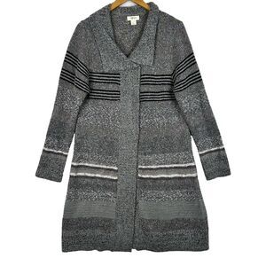 Style & Co Longline Cardigan Sweater Womens L Gray Striped Wool Blend Snap Front